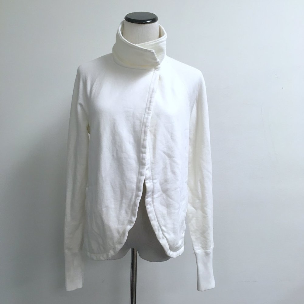 James Perse white fray edge french terry cardigan jacket top 2 M